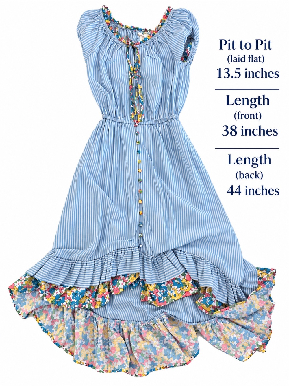 Matilda Jane Light Blue Striped Dress with Floral Trim
